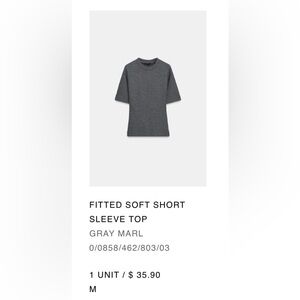 NWT Zara Fitted Soft Short Sleeve Top - Gray Marl
